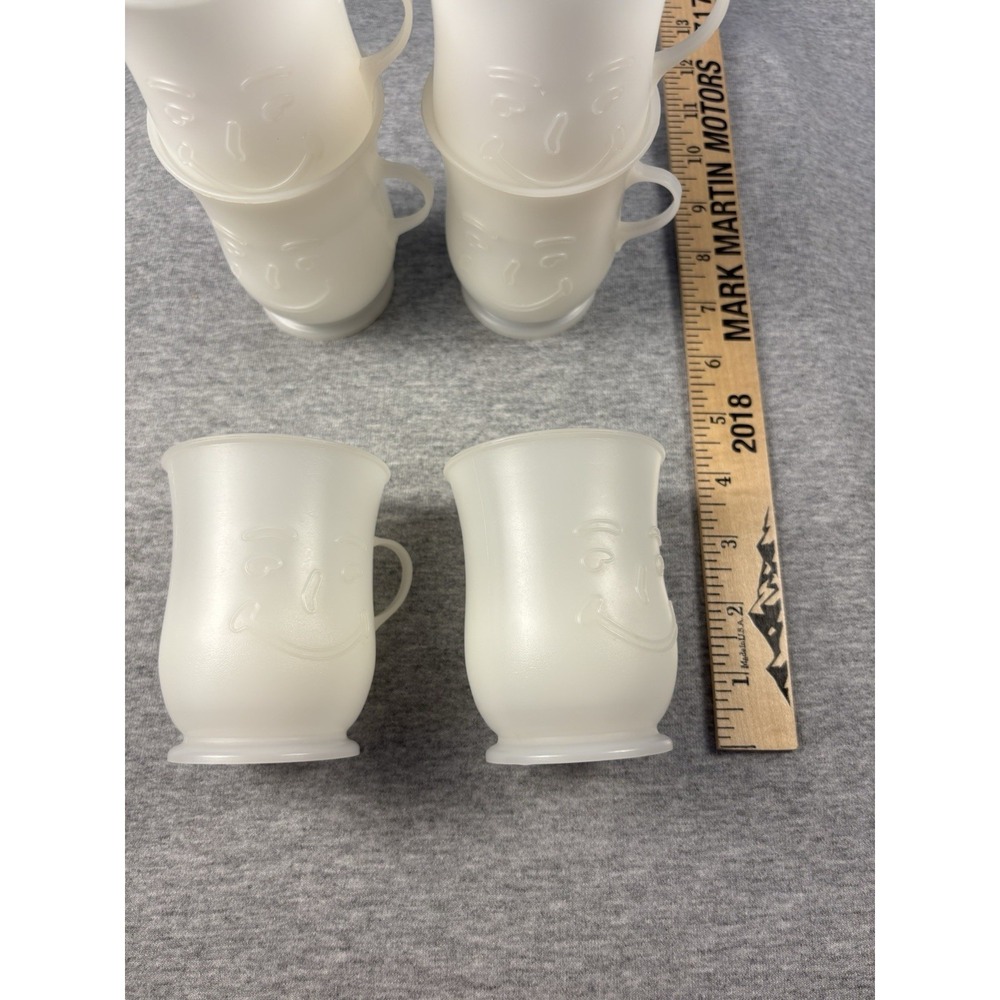 Lot of 6 Vintage 70s Kool-Aid Man Smiling Frosted White Plastic Handled Cup Mug - Picture 8 of 8